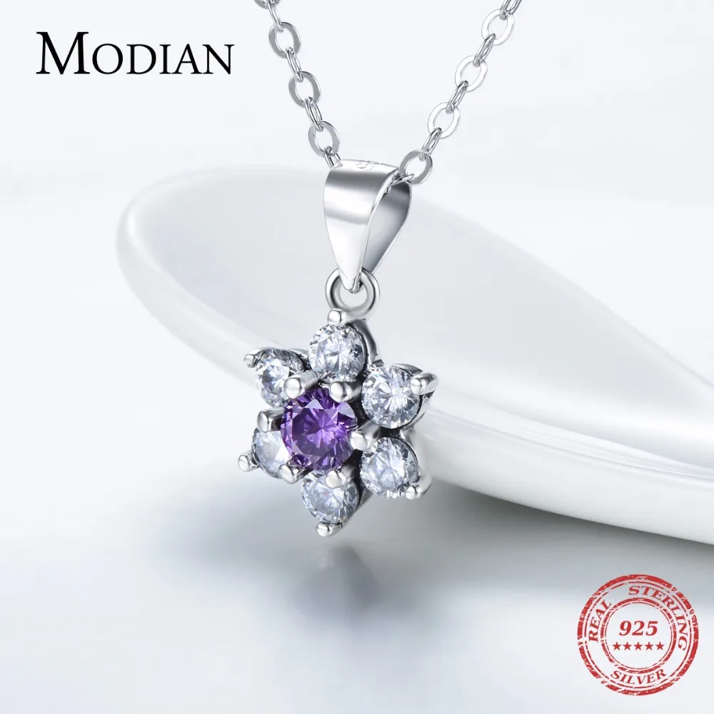 Цепочка Modian из 100% серебра 925 пробы с подвеской в виде цветов модное простое