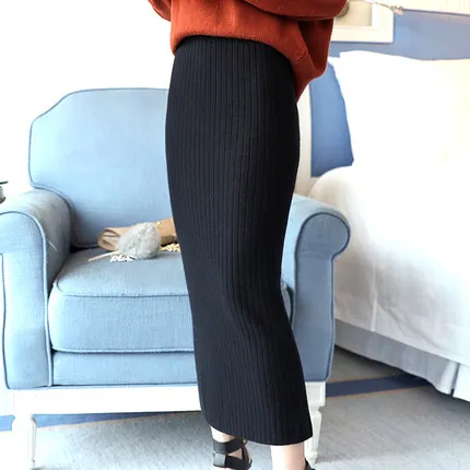

High waist knit skirt women's long knit pencil skirt women's back open wrap elastic waist skirt 2019 spring women's clothing