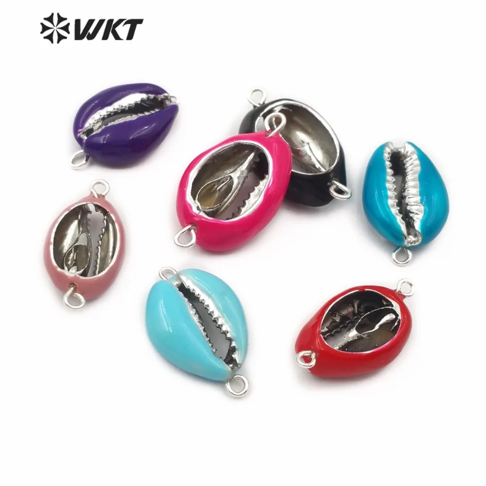 WT-JP128 по оптовой цене двойные обручи Cowrie коннектор Посеребренная Смола масло