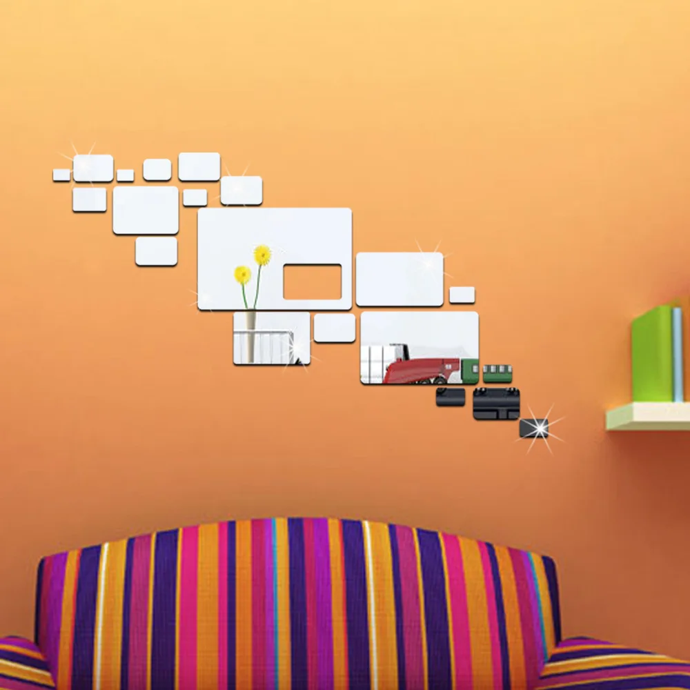 Funlife Background wall mirror stickers living room sofa TV background geometric environment can be removed ps paste 3611 | Дом и сад