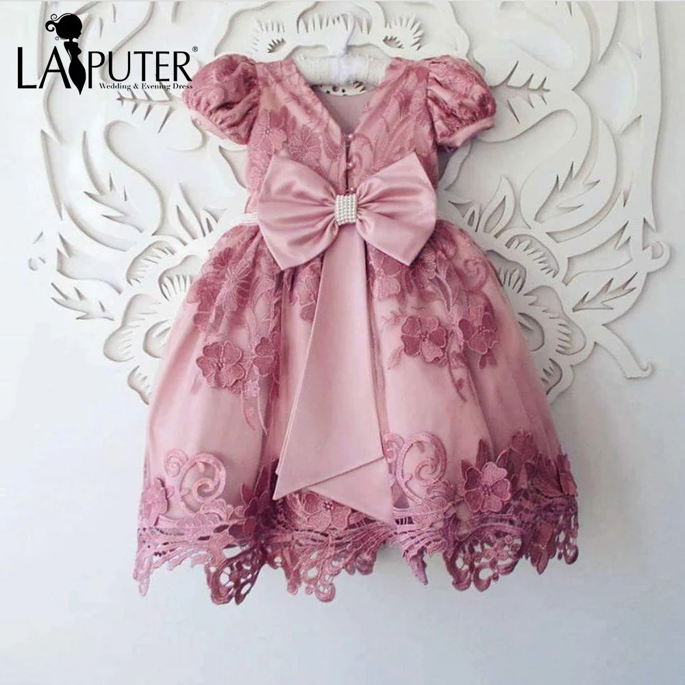 Новое милое Розовое Кружевное бальное платье с круглым вырезом и короткими