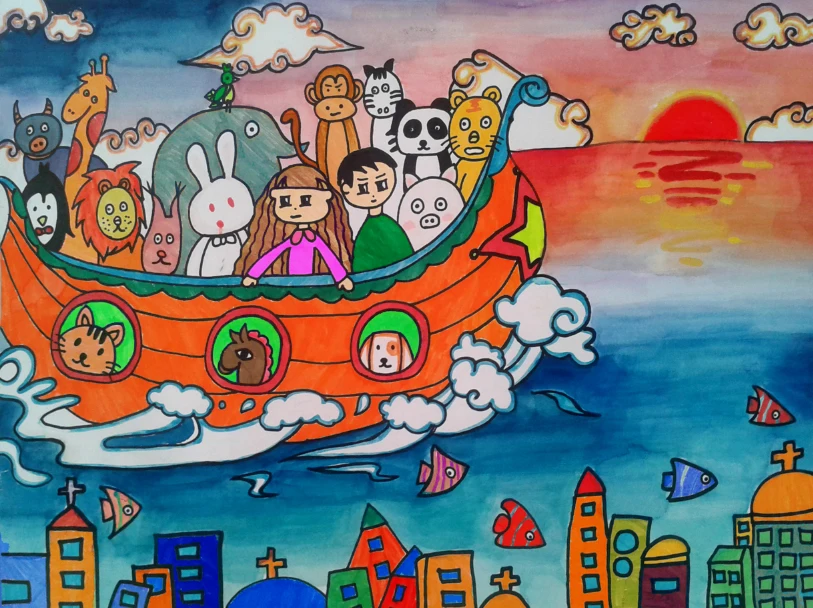 7x5FT Noah's Ark Noah Animal Boat City Skyline Elephant Custom Photo Studio Backdrops Vinyl 2 2x1 5 m|Фон для фотосъёмки| |
