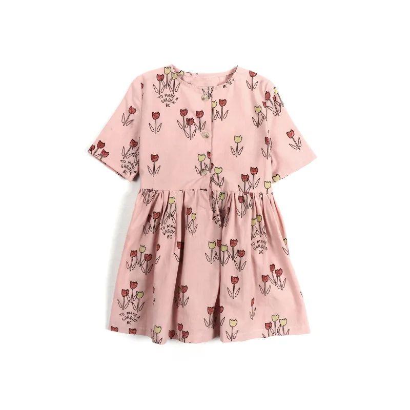 Pink Flower B Платье для девочек; коллекция года; сезон весна-лето; платье с короткими рукавами для маленьких детей; праздничное платье принцессы для девочек; детская одежда; Vestidos - Цвет: Pink Flower B