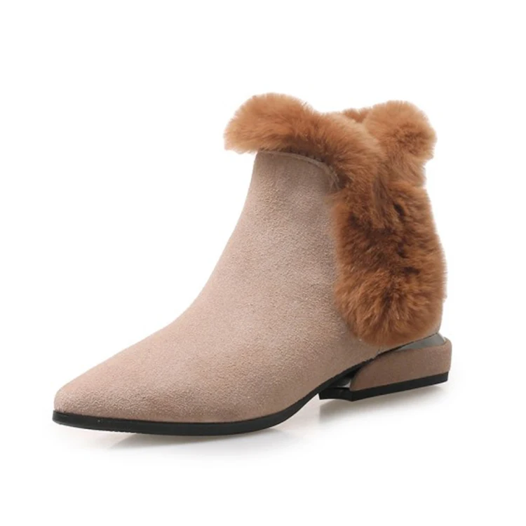 MLJUESE 2019 women snow boots Cow Suede black color Rome style pointed toe winter fur warm plush ankle | Обувь