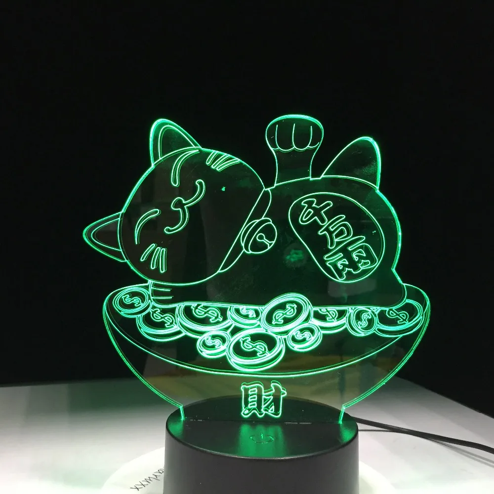 3D Лавовая Лампа Кот удачи Креативный светодиодный ночсветильник с изменением 7