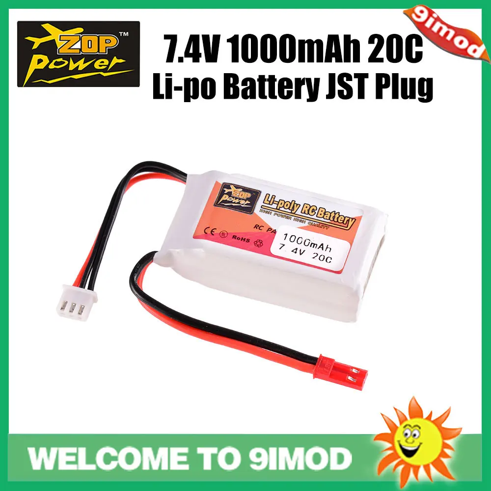 ZOP Power 7 4 V 1000mAh 20C 2S Lipo сменный аккумулятор JST Разъем для RC FPV гоночного дрона