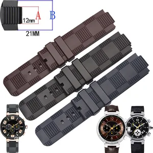 21x12 (interface) MM black blue brown waterproof rubber strap for TAMBOUR IN BLACK | Tambour men's q