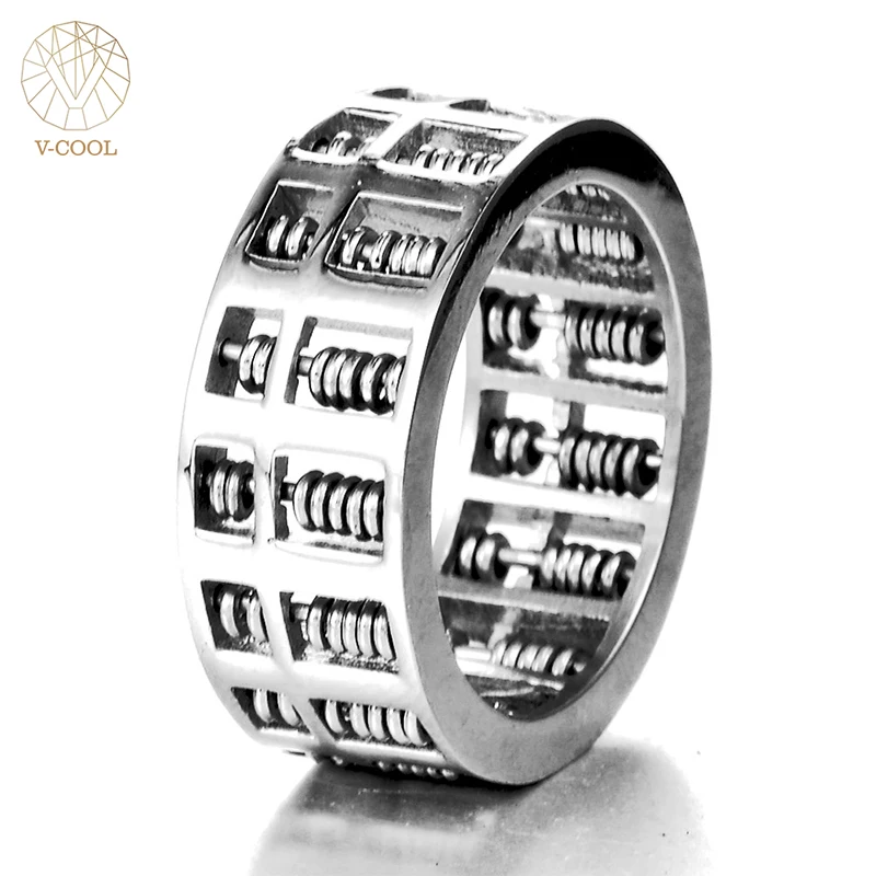 V-COOL Fashion Abacus Ring For Men Women High Quality Maths Number Jewelry Stainless Steel Charm Gift VR262 | Украшения и