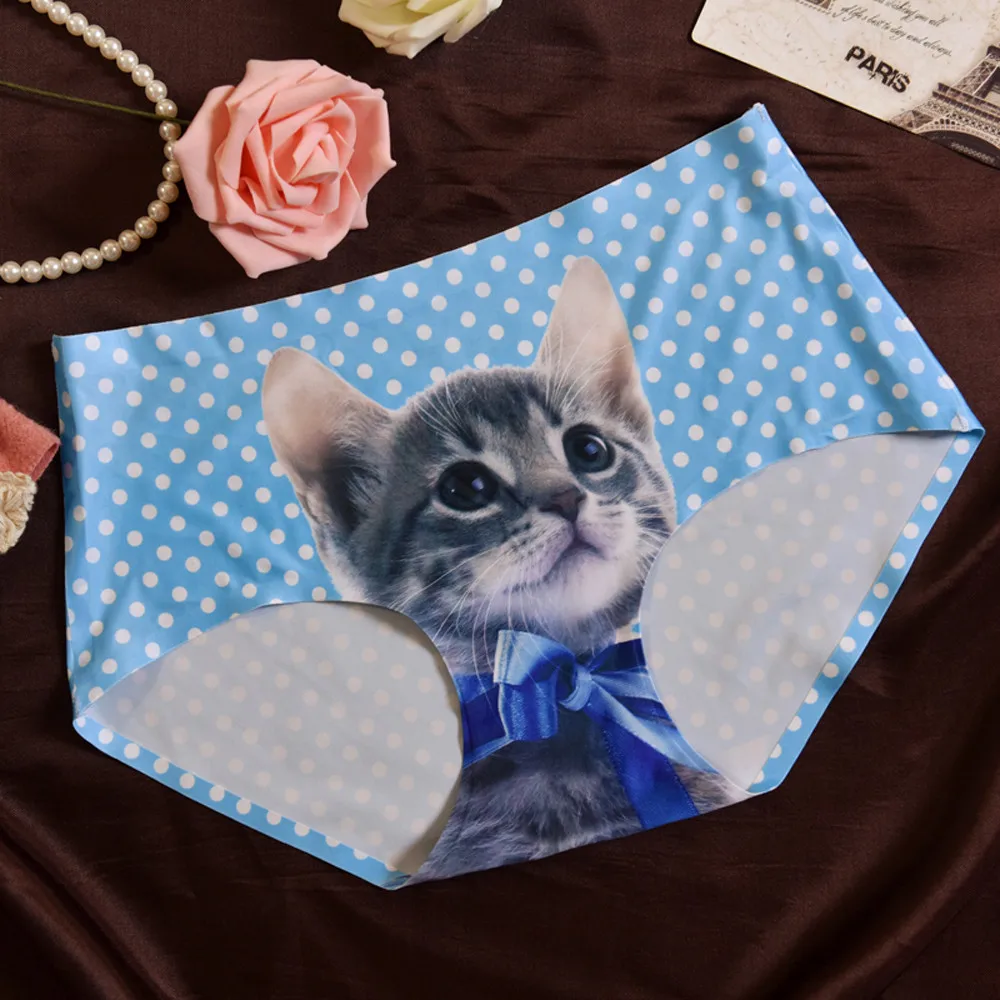 Мода 2017 Нижнее Бельё для девочек Для женщин и бесшовные Трусики Cat 3D печатных лук