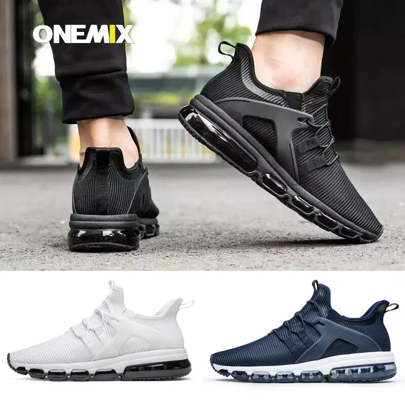 ONEMIX Men's Lightweight Sport Air Cushion Running Shoes Black Road Running Shoes Outdoor Male Athletic Sport Walking Sneakers