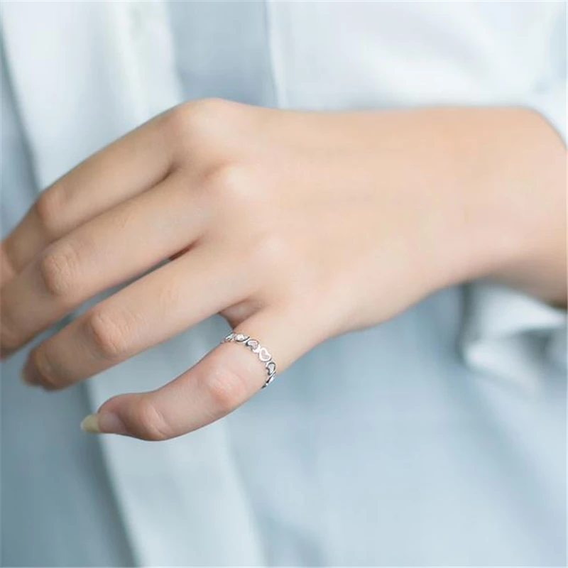 

100% 925 Sterling Silver Cute Heart Shaped Open Ring Size 6 7 8 Fashion Jewelry For Teen Girl Silver Ring J304