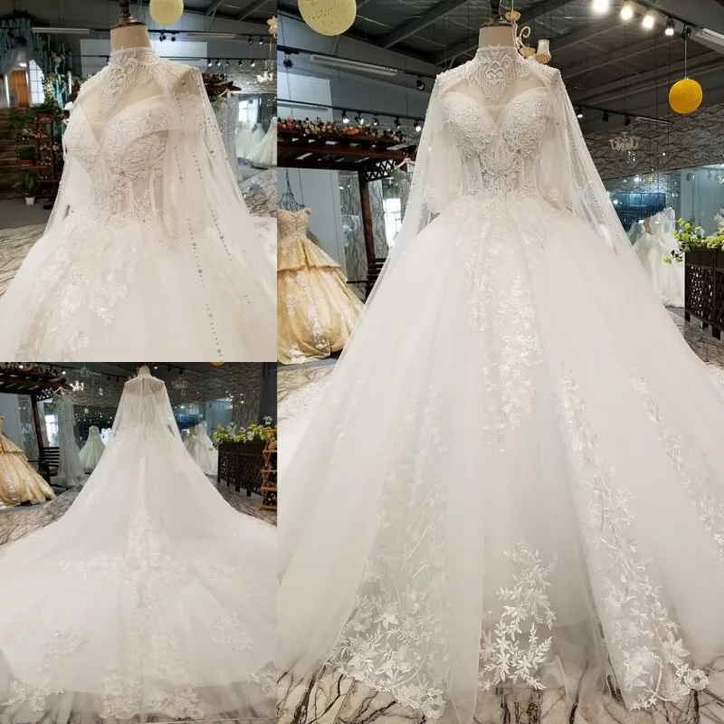 Женское длинное свадебное платье SSYFashion роскошное белое кружевное с блестками и