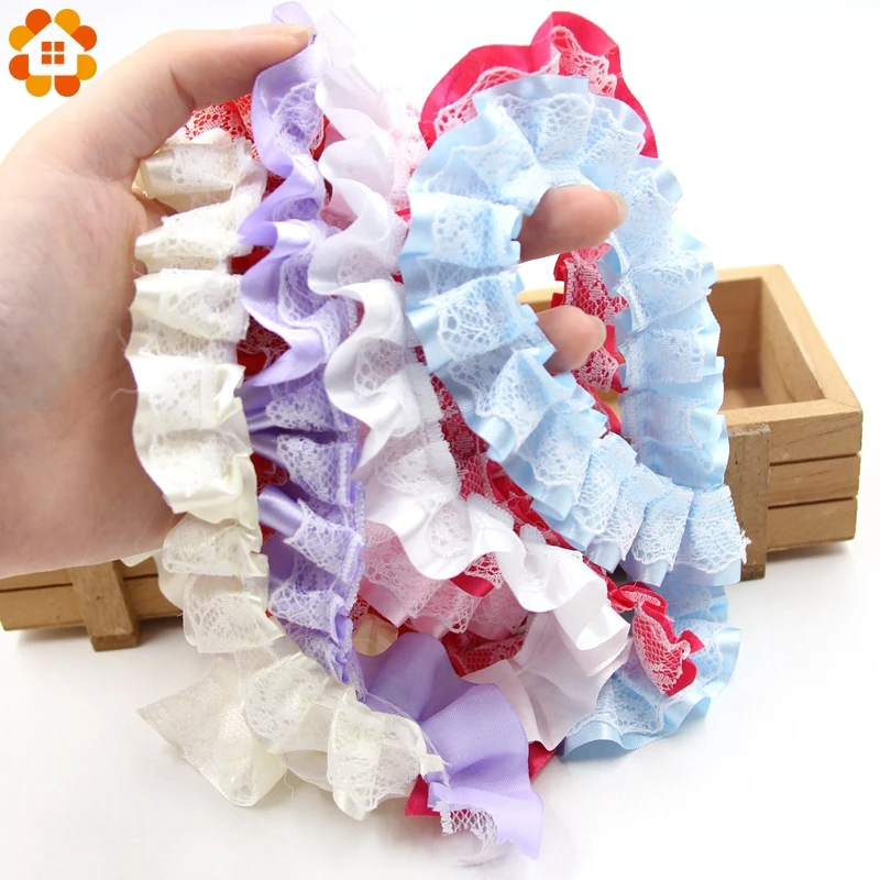 

3Yard/Lot 2.5cm Chiffon Tape Ribbon Pleated Chiffon With Lace Trim Patchwork Material DIY Sewing&Headwear Accessories Decoration