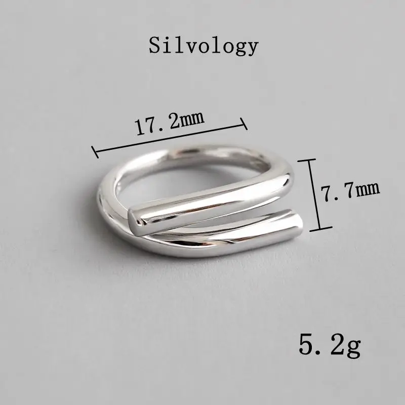 Silvology 925 стерлингового серебра линии переплетения Кольца Серебро Глянцевая минималистическая текстура Регулируемые кольца для женщин элегантные ювелирные изделия