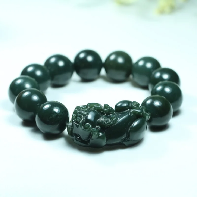 Натуральный нефритовый зеленый браслет Hetian Nephrite для мужчин и женщин круглые