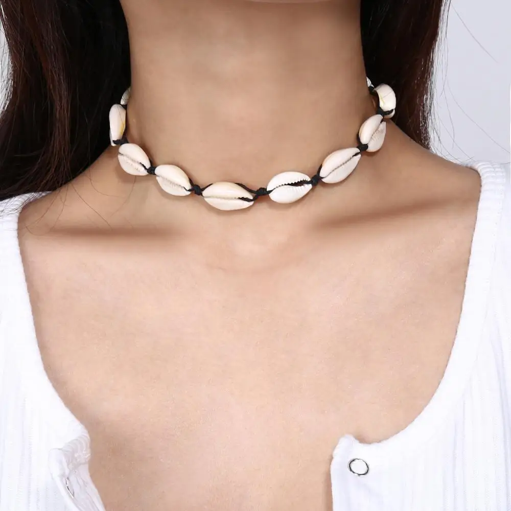 2019 New Vintage Fashion Black Rope Chain Seashell Choker Necklace For Women Summer Beach Gifts Boho Jewelry | Украшения и