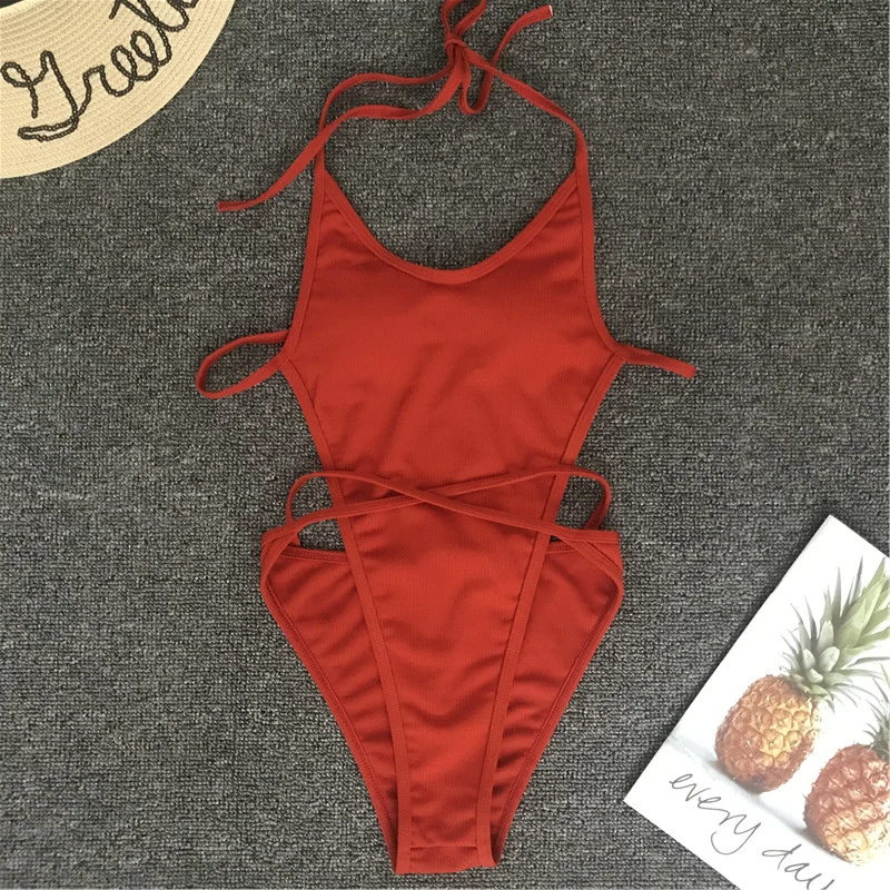 Женский купальный костюм Maillot De Bain Femme однотонный купальник с лямкой на шее