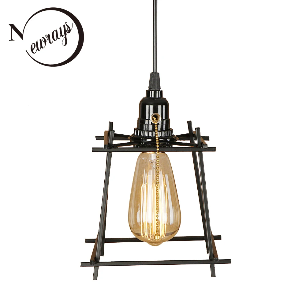 

Industrial novelty black pendant light LED E27 simple loft vintage hanging lamp with switch for living room bedroom corridor bar