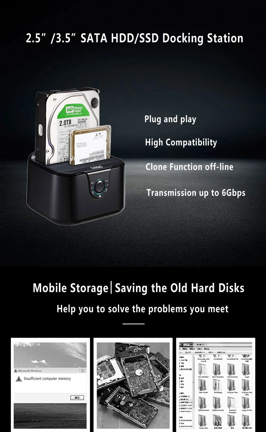 Двойной отсек SSD/HDD док-станция жесткий диск Док-станция Sata III к USB3.0 док-станция клон функция для 2,5/3,5 hdd ноутбука