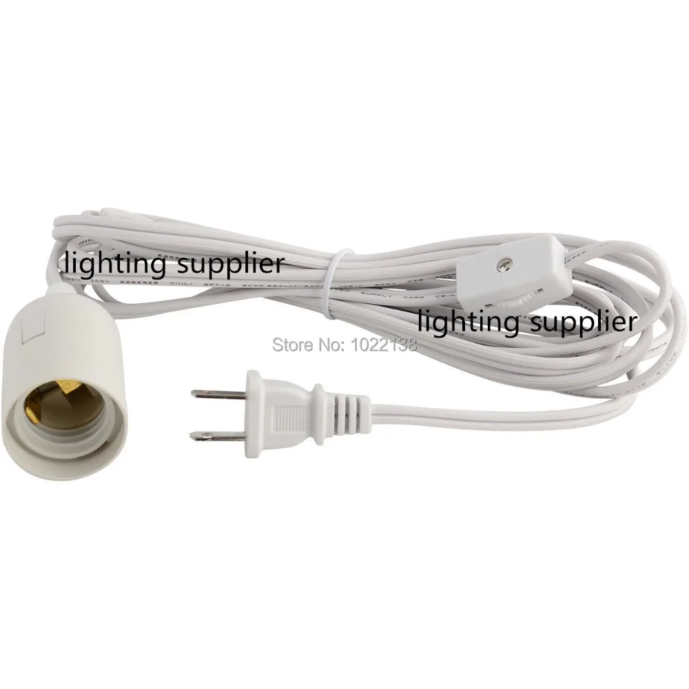 100pcs white color UL approved IQ lamp power cord with on/off gear switch and E26 lampholder and 3.5 meter long power cable