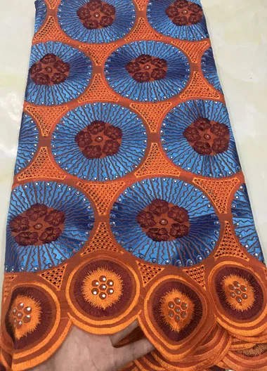 orange blue Nigerian Lace fabrics 2019 African Swiss Voile High Quality in Switzerland For Wedding EM017 | Дом и сад
