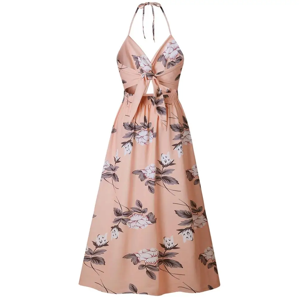 Летние Цветочный принт Разделение спинки Boho пляжное платье плюс Размеры длиной