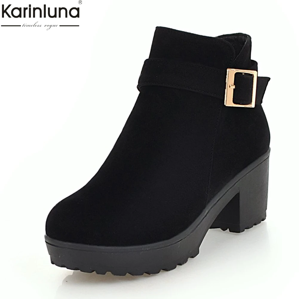 

Karinluna 2019 top quality dropship big size 48 chunky heels ankle boots women shoes woman add plush winter boots shoes woman