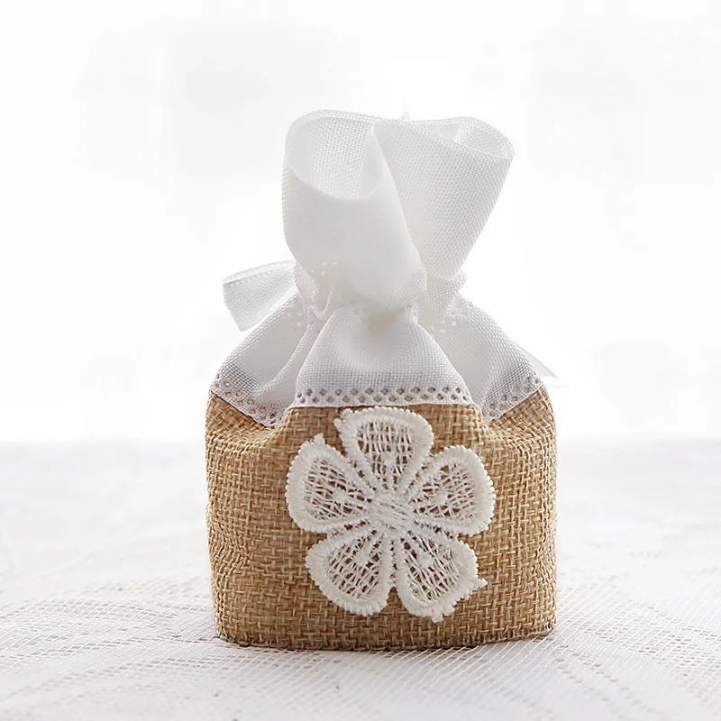 

200pcs 6*4*10cm linen wedding favor gift bags for party guest, baby shower chocolate candy bags wen6563
