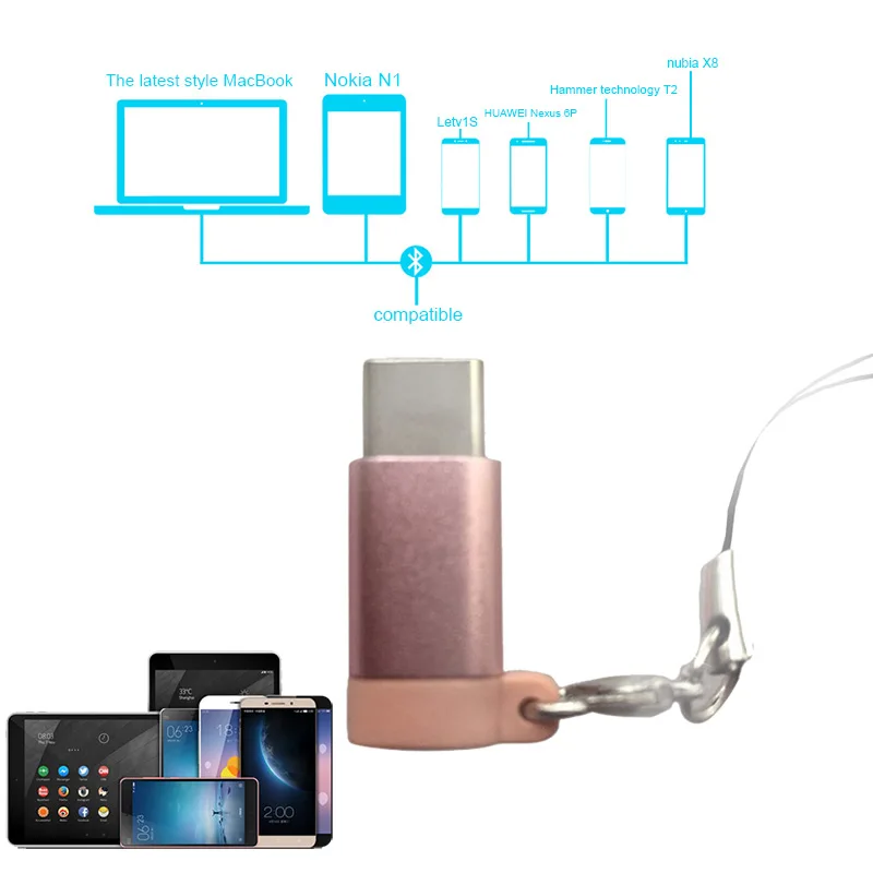Etmakit 2 шт. USB Type C к Micro адаптеру алюминиевый конвертирующий разъем с брелком для
