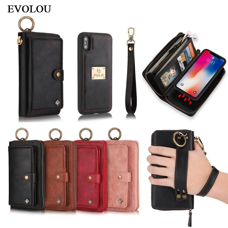 

Многофункциональный откидной Чехол-кошелек в стиле ретро для iPhone X 6 7 8 Plus, съемный кожаный чехол на молнии для Samsung S8 S7 edge Note 8