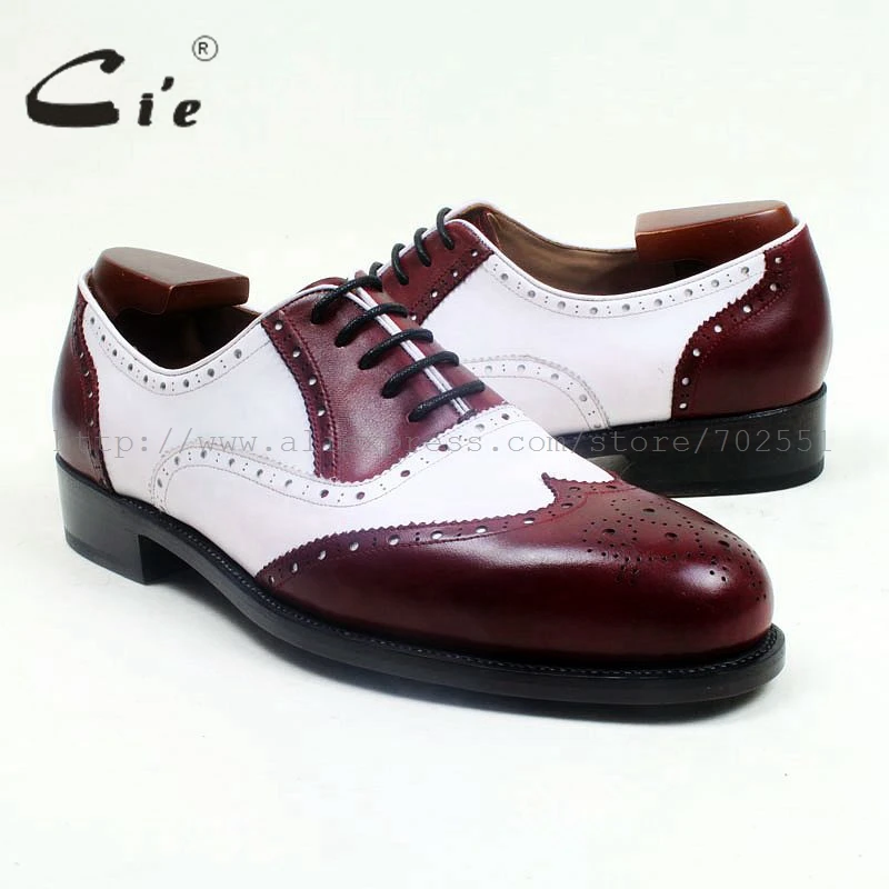 cie Round Toe Full Brogues Lace-Up Mix Colors Wine/White Handmade Genuine Leather Bottom Outsole Breathable Men's Shoe OX518 | Обувь