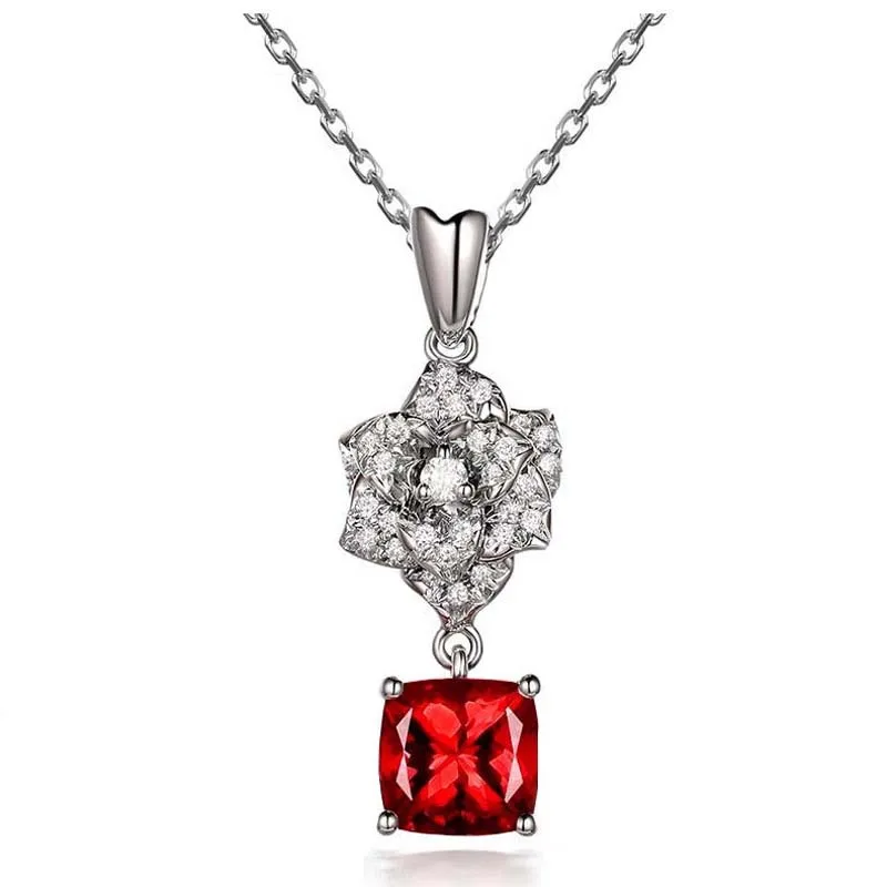 Натуральный 2ct гранат кулон ожерелье из стерлингового серебра 925 пробы Камелия