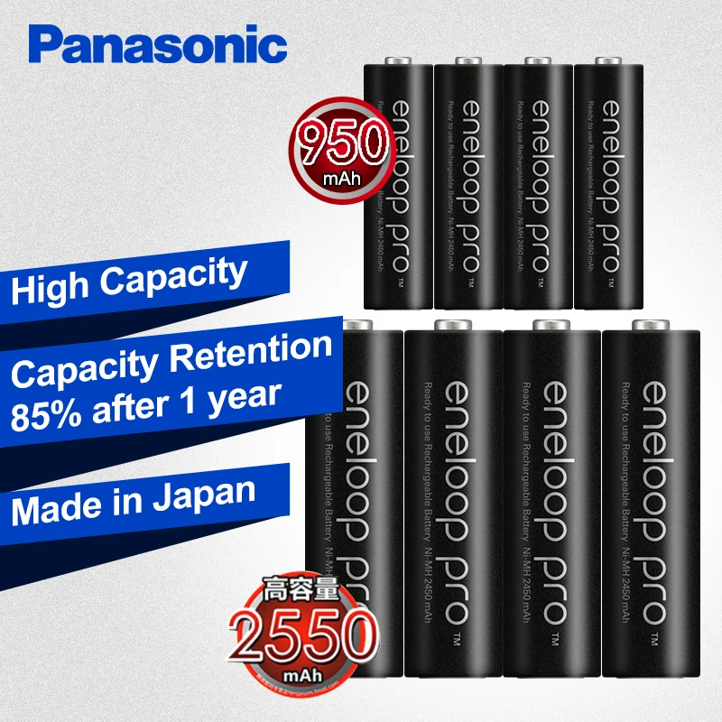 8 шт. перезаряжаемых Ni MH аккумуляторов Panasonic AA + AAA 1 2 в (aa 2550 мАч и aaa 950 мАч)