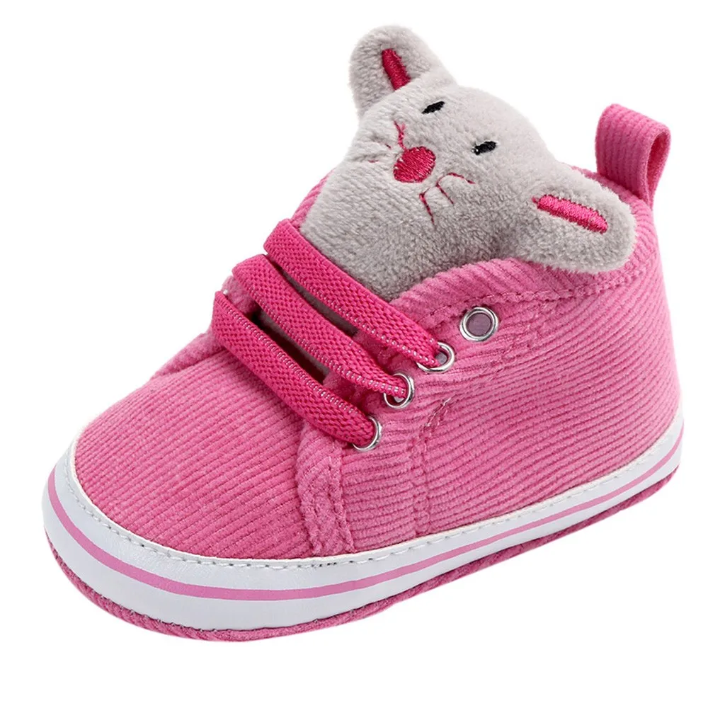 Hot Pink Модная обувь для новорожденных; хлопковая нескользящая Мягкая обувь с рисунком мышки; удобная дышащая резиновая обувь для малышей - Цвет: Hot Pink