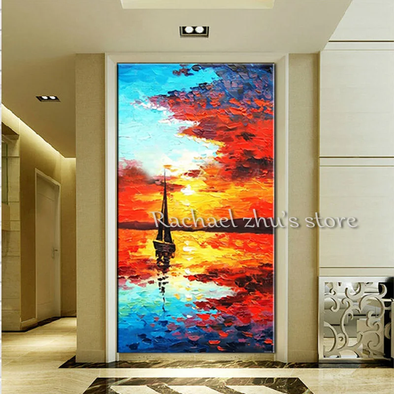 

Large Size Hand Painted Sunset Oil Painting On Canvas Palette Knife Sea Beach Wall Pictures Wall Art For Living Room Home Decor