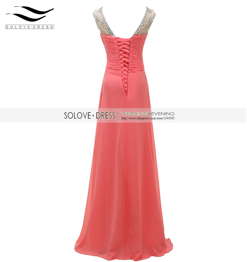 Женское вечернее платье с блестками Solovedress длинное блестящее кораллового цвета