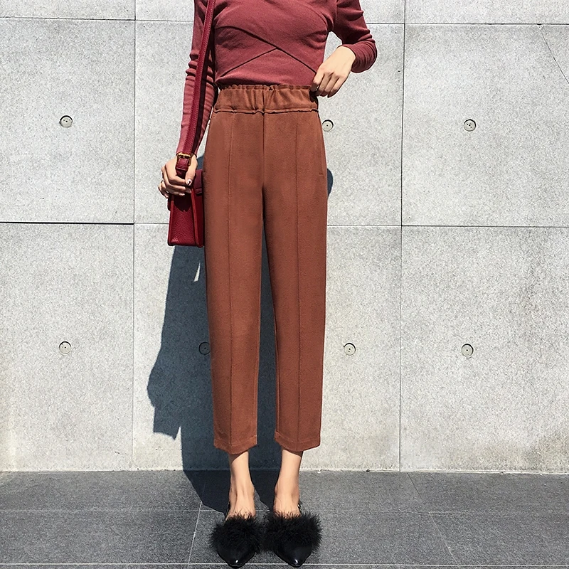 Осенние и зимние шерстяные брюки Свободный Повседневный костюм женские с