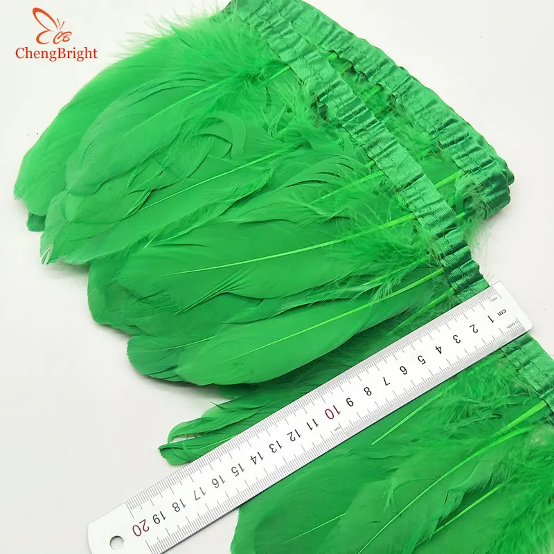 green ChengBright гусиное перо 10 ярдов окрашенное гусиное перо лента бахрома гусиный тканевый пояс с перьями декоративный 5-6 дюймов/13-18 см - Цвет: green