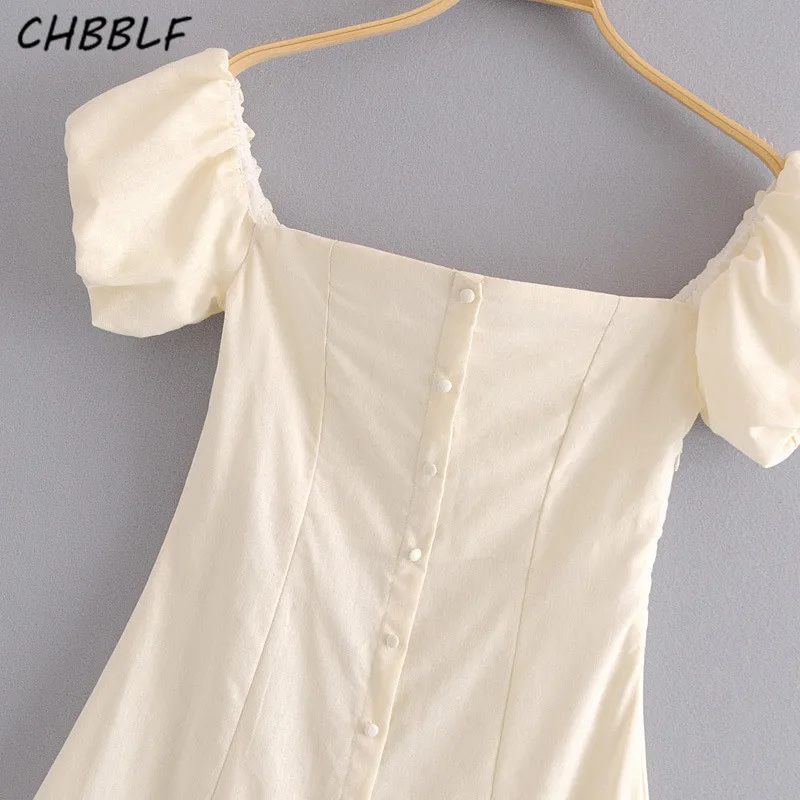 CHBBLF sweet slash neck women mini dress puff sleeve female cute summer dresses vestido XDN9276 | Женская одежда