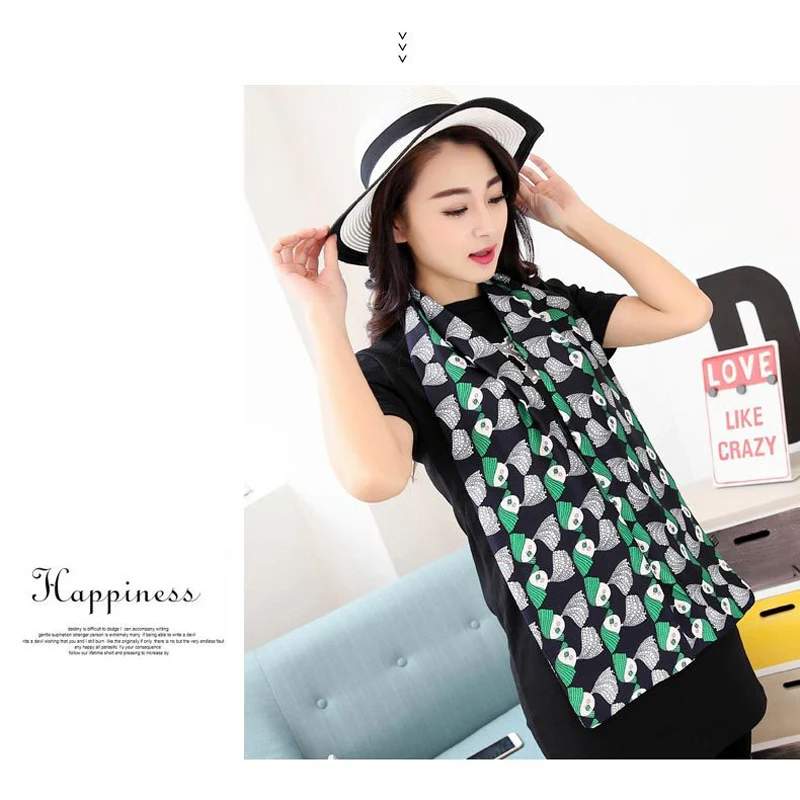 New Summer spring silk scarf women fashion ladies scarves printing female long narrow bag strip small towels tie |
