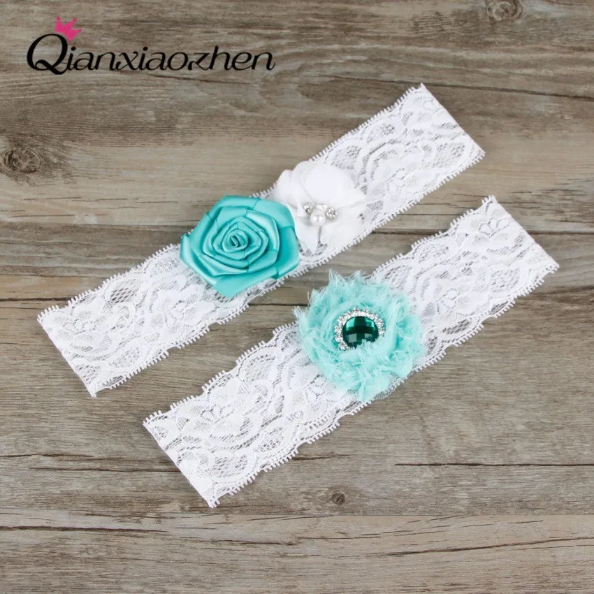 

Qianxiaozhen 2pcs/set Lace Leg Blue And White Wedding Garter Bridal Garter Wedding Accessories Wedding Supply Garters