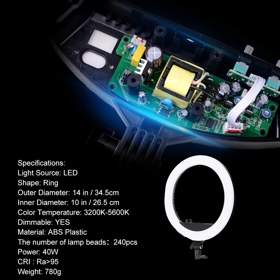 Светодиодный кольцевой светильник с плавным затемнением + Bluetooth-пульт сумка для