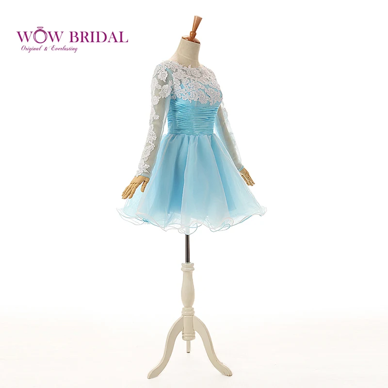 Женское кружевное платье Wowbridal сине-белое с длинным рукавом на молнии для