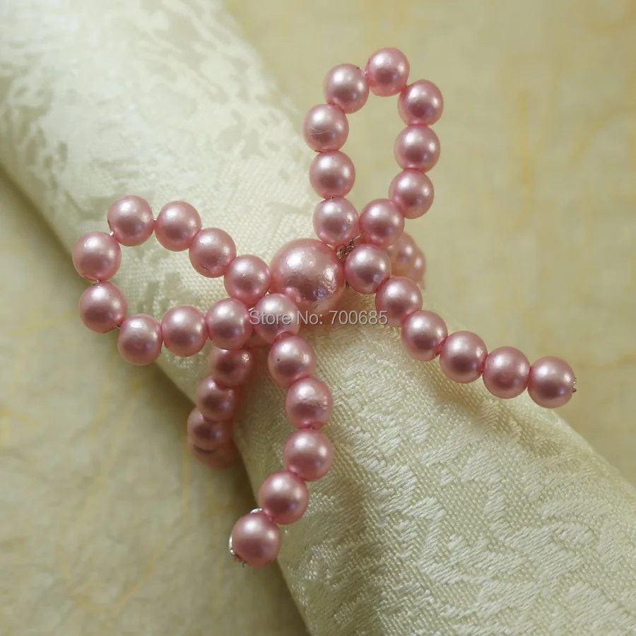 Свадебные Кольца для салфеток с розовым жемчугом и бантом декоративный