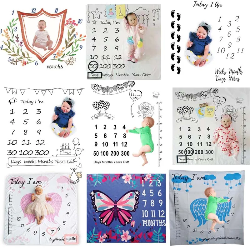 

Newborn Weeks Monthly Milestone Photography Props Blankets Child Baby Infants Growth Photo Background Cloth Blanket