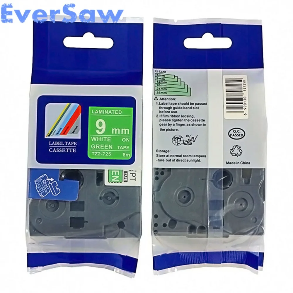 3PK Brother P touch 9mm label tape tze725 tze-725 tz725 tz-725 White on Green for brother printer | Компьютеры и офис