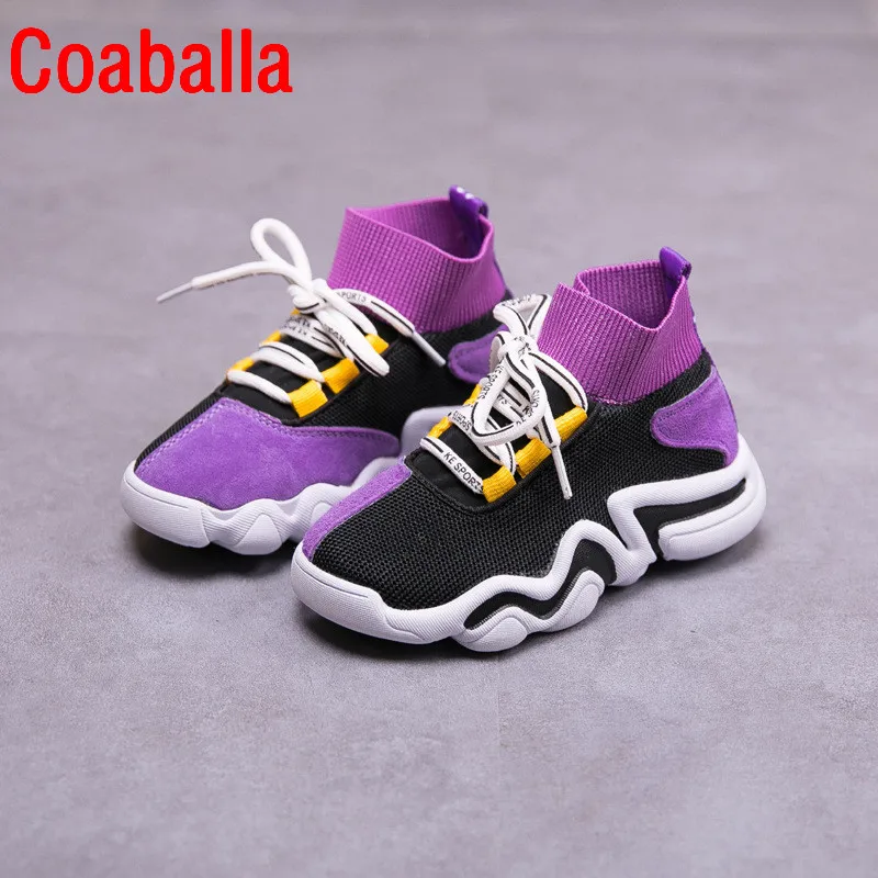 Winter 2018 Girls Boys Fashion Sock Style Sneakers Toddler/Little/Big Kid High Top Lace Up Trainers Children School Casual Shoes | Детская