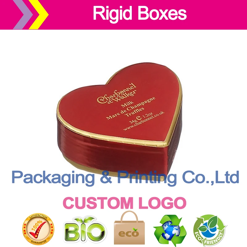 Жесткие коробки в форме сердца снимите крышку золотой край логотип горячего