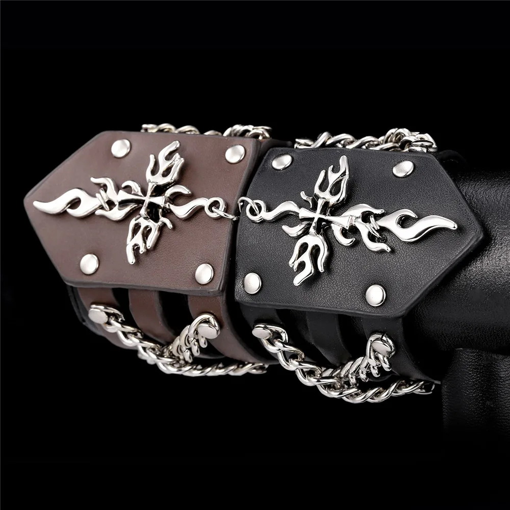 Мужской браслет из натуральной кожи многослойный Широкий Браслет-манжета