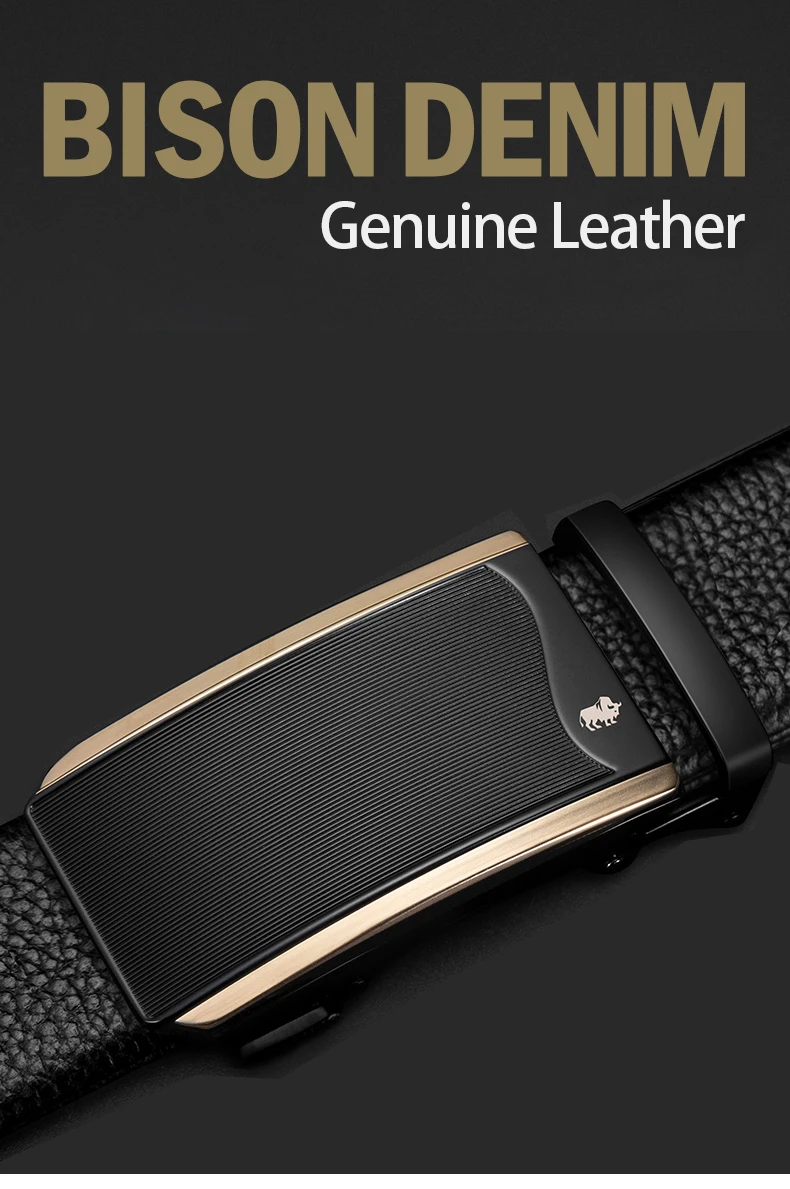 BISON DENIM Genuine Leather Men Belt Luxury Black Strap Automatic Buckle Belt for Male Original Natural Cowskin Belts N71482